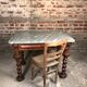 Louis XIII style table desk in oak with marble top