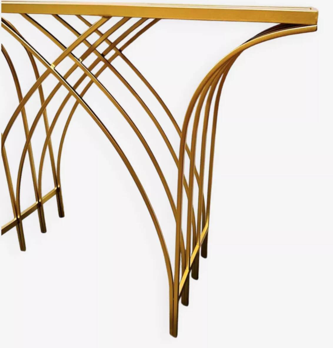 Consolle in ferro dorato con piano in specchio – Italia, anni '80