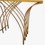 Consolle in ferro dorato con piano in specchio – Italia, anni '80