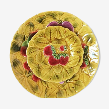 Duo plat assiette Barbotine motif fruits