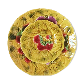 Duo plat assiette Barbotine motif fruits