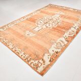 Rare Tapis Anatolien Vintage en Laine Fait Main Tons Brique & Ivoire
