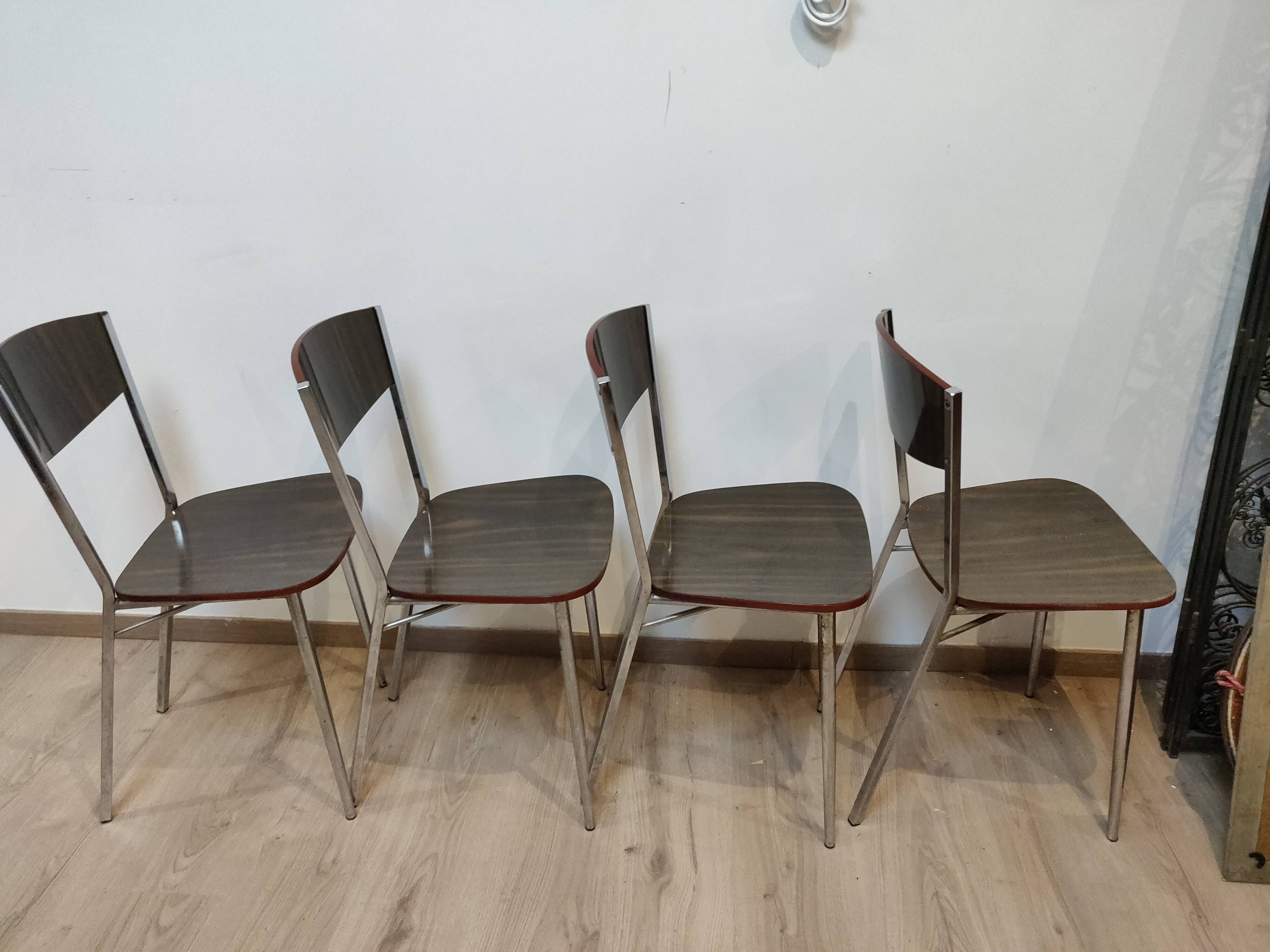 Set of 4 ART DECO formica and chrome metal chairs circa 1950