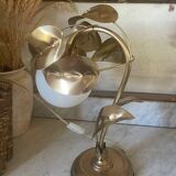 70s gold metal and opaline lamp