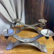Brutalist wrought iron candlestick pair