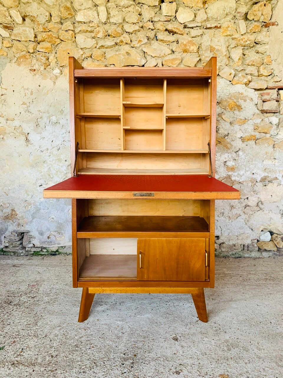 Vintage secretary on feet compass Scandinavian style, circa 50's