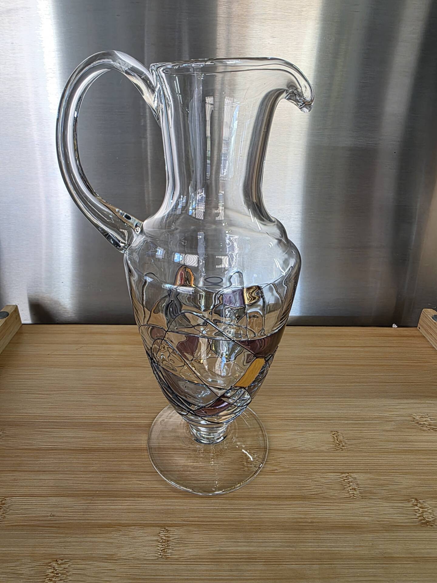 Large carafe / Jug in Paris crystal with stained glass decoration signed H 30 cm