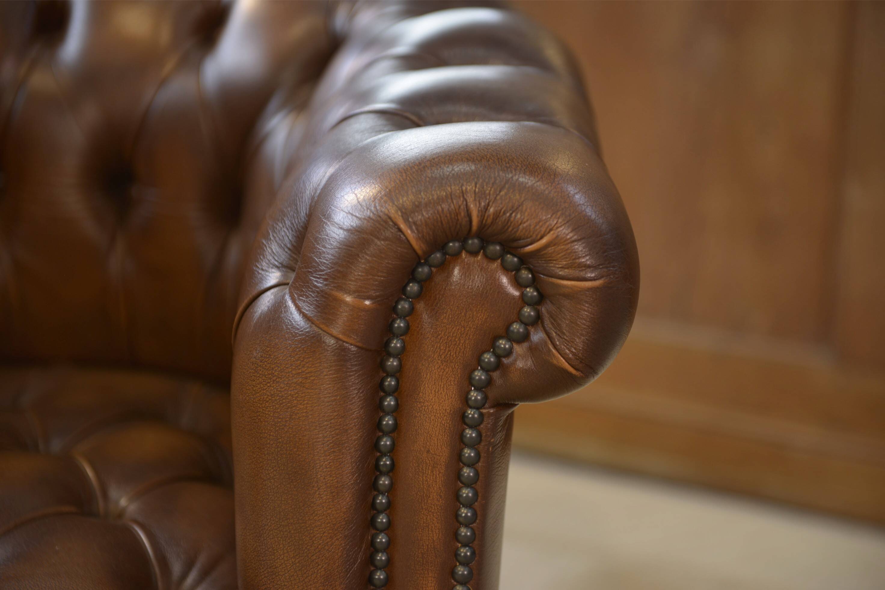 Pair of upholstered leather Club armchairs