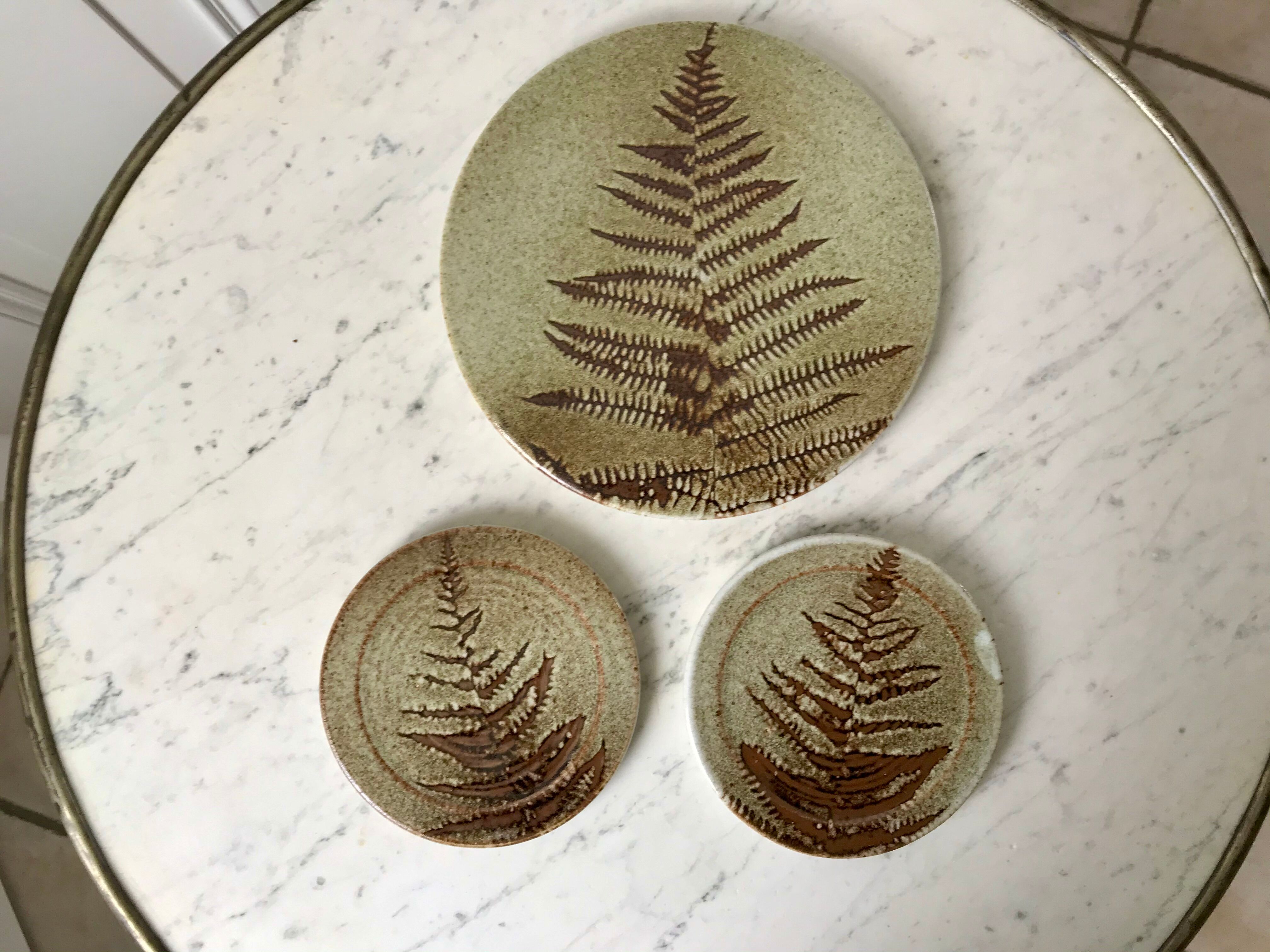 Ceramic trifle and coaster set / stoneware pottery signed 70s