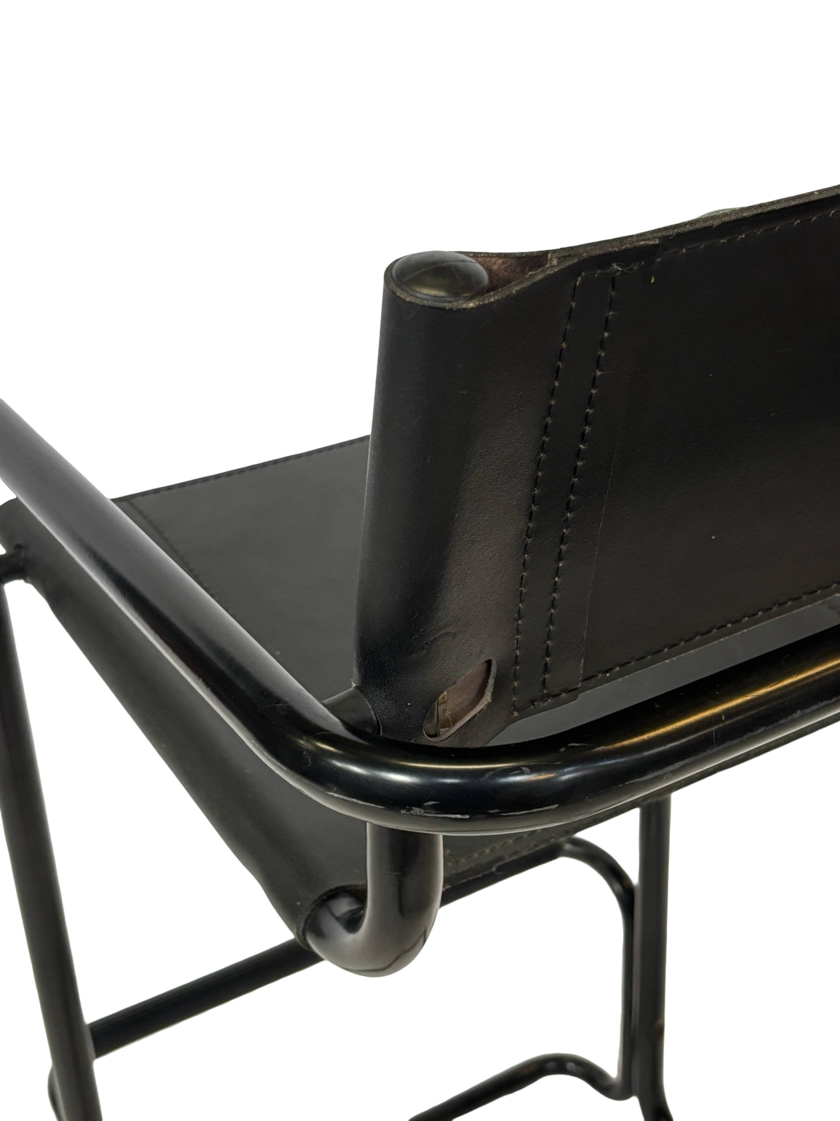 Vintage Black Leather & black frame Italian Modern Barstool