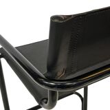 Vintage Black Leather & black frame Italian Modern Barstool