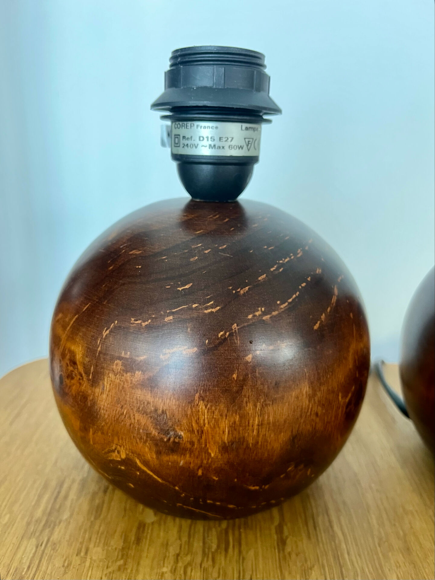 Pair of wooden ball lamp feet
