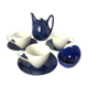 Cups, saucers, coffee maker by Herta Bengtsson Blå eld, Blue fire Rörstrand Sweden 1951-1971