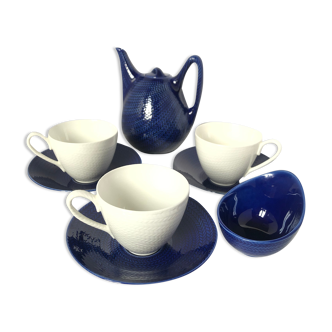 Tasses,  soucoupes, cafetière de Herta Bengtsson Blå eld, Blue fire Rörstrand Suède 1951-1971