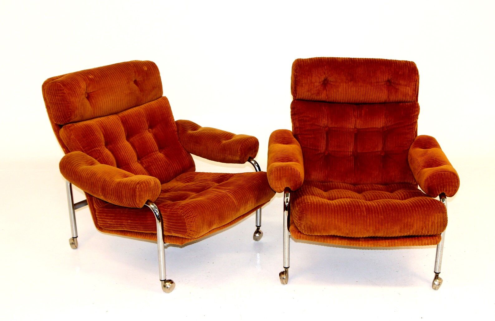 Set of 2 corduroy armchairs, Sweden, 1970
