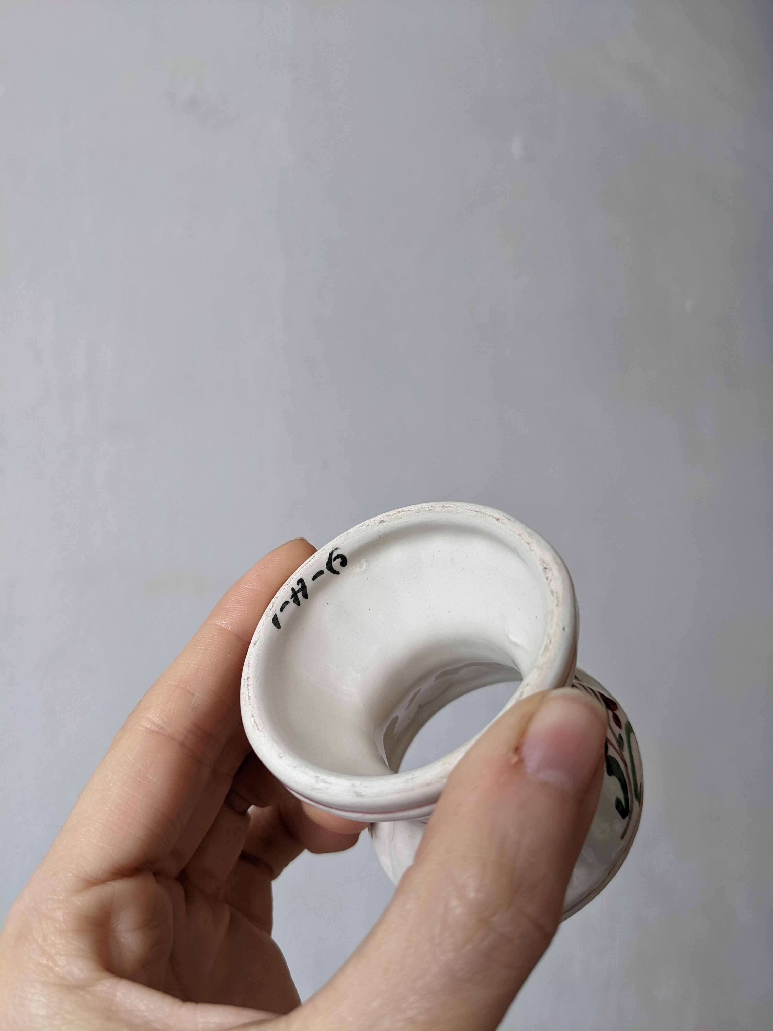 Coquetier diabolo old sarreguemines earthenware decorated with flowers painted by hand