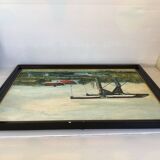 Canal landscape painting oil on panel signed