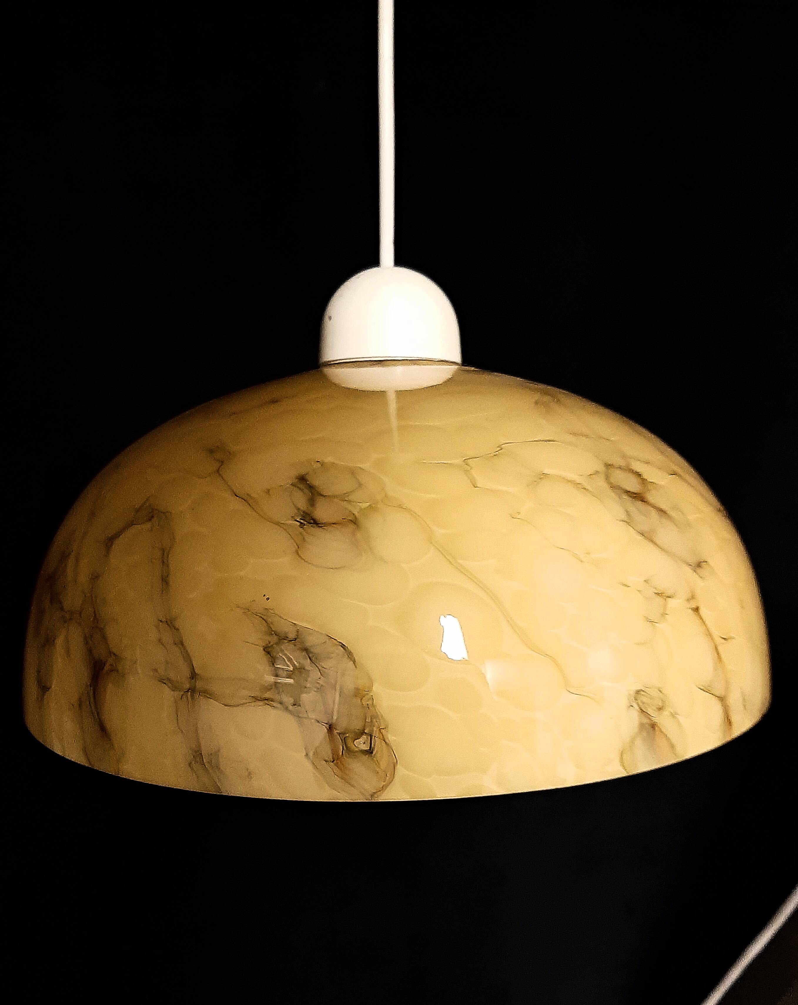 Art Deco pendant light in beige and vintage brown marble effect opaline glass