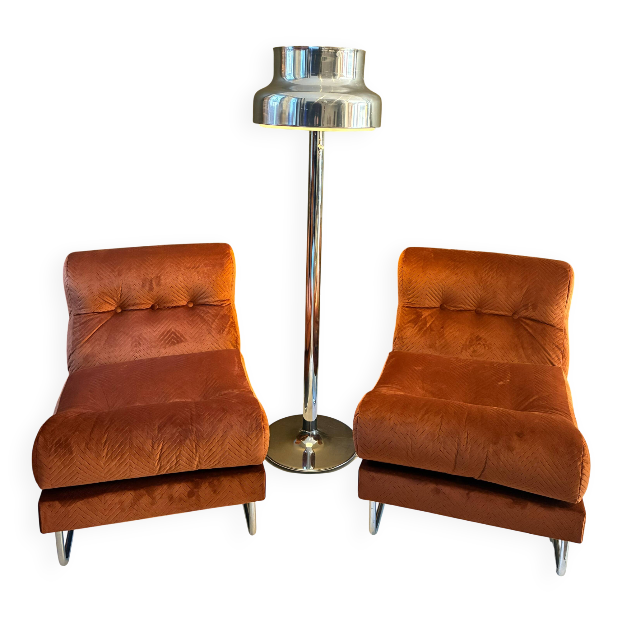 Paire de chauffeuse Bossa Nova velours et chrome