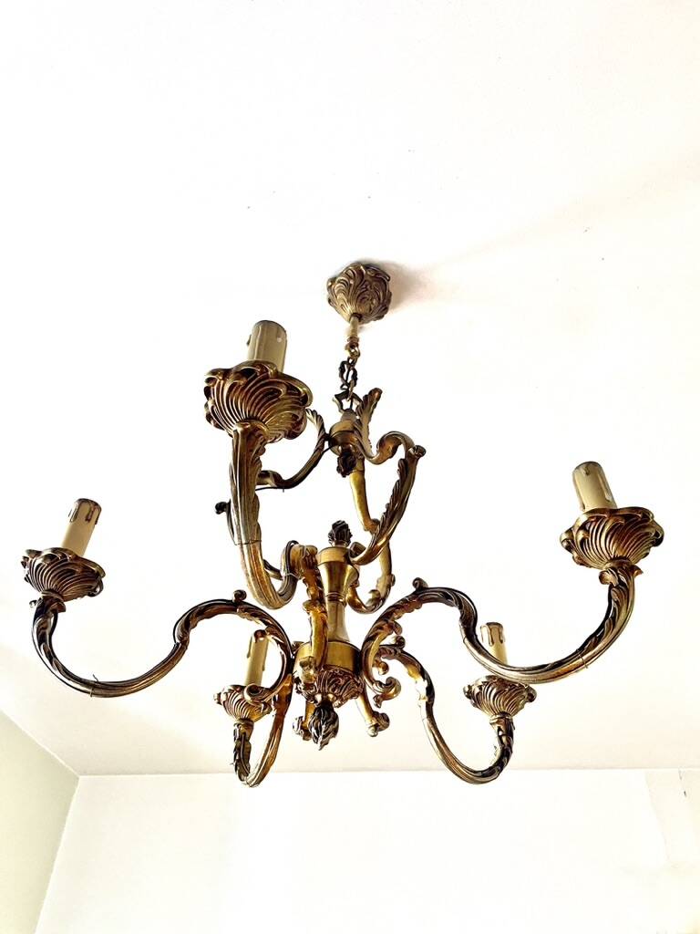 Golden bronze chandelier in Louis XV style