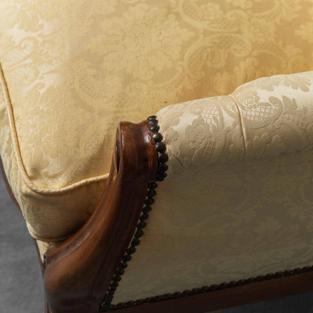 Coppia di poltrone stile luigi filippo legno tessuto giallo xix