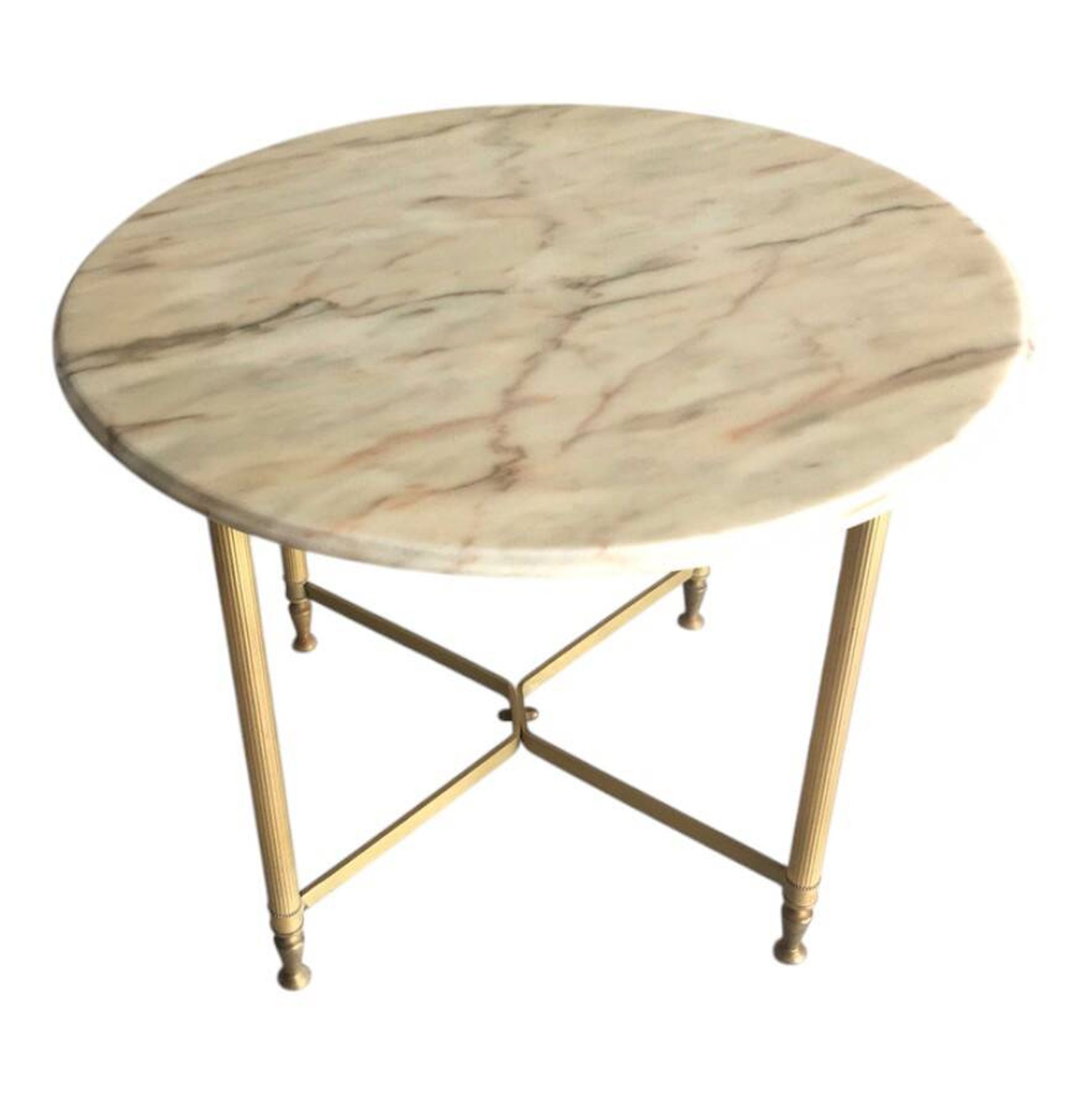 Table basse ronde marbre et métal doré 1960-70