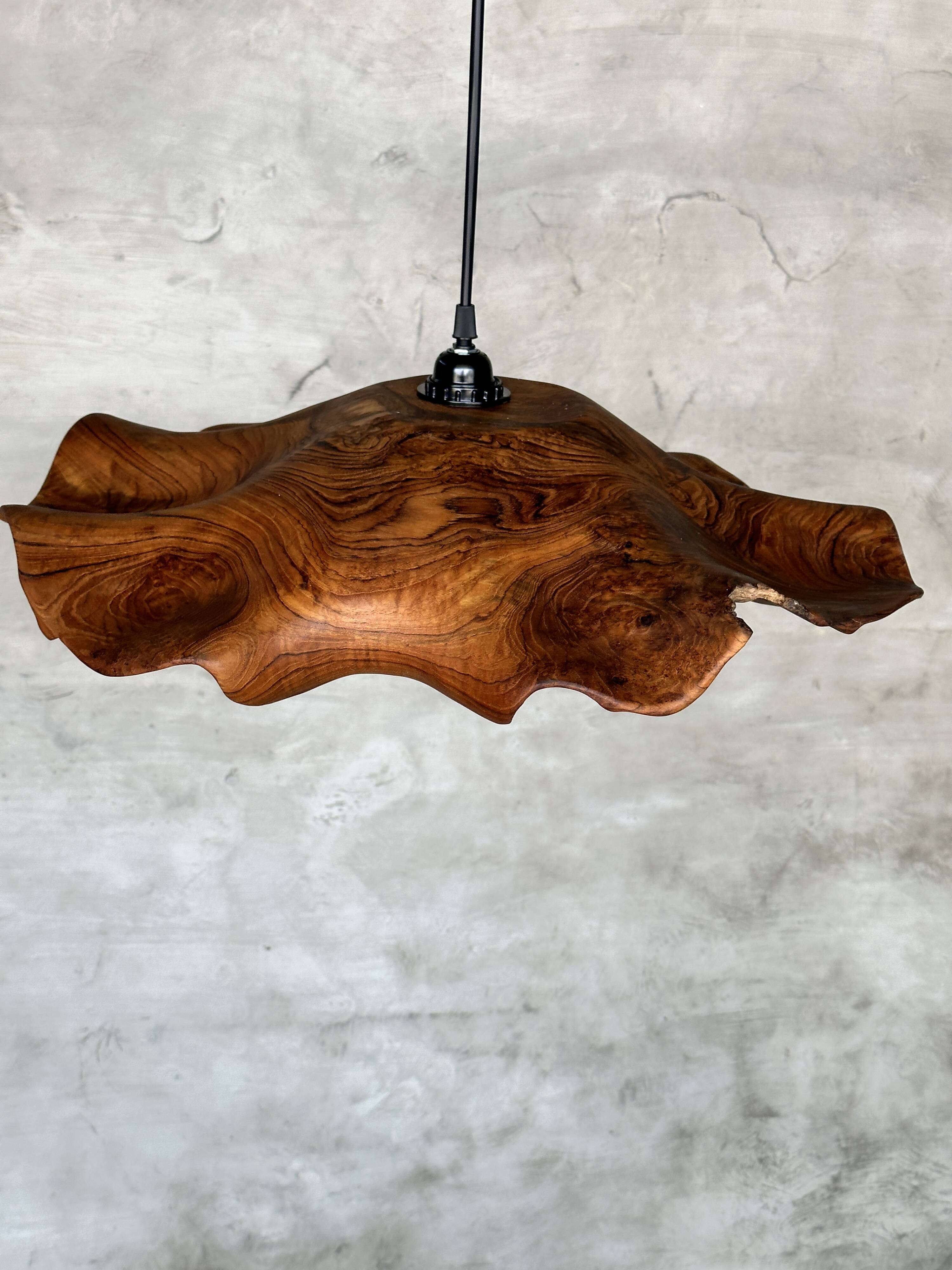 Large pendant light in corrugated teak leaf (Large D:60 H:20)