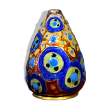 Camille Fauré: Oblong vase circled with brass at the neck and resting on a circular base