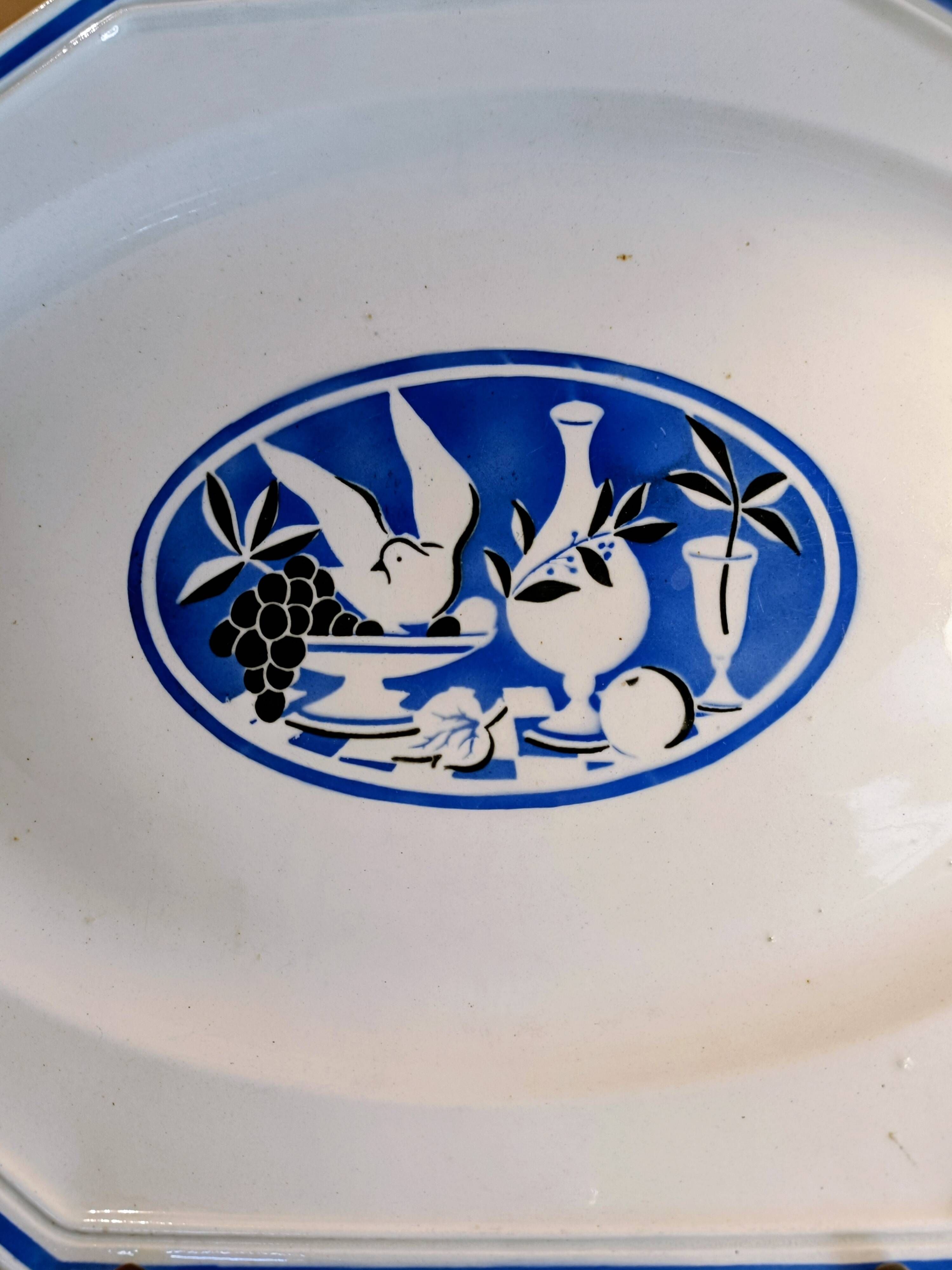 Large octagonal dish KG Luneville Art Deco