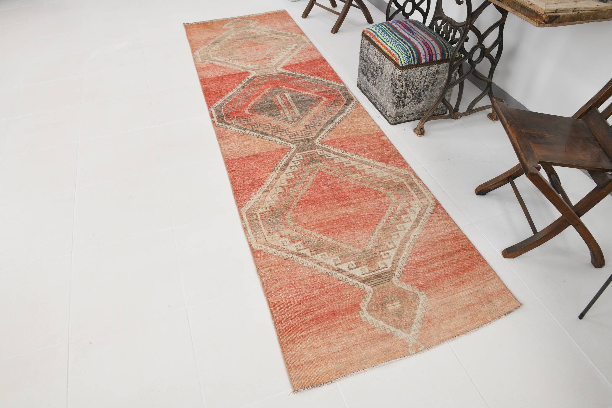 3x10 Peach Red Soft Vintage Turkish Runner Rug, 86x303Cm SK 20297