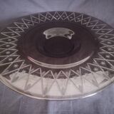 Oval centerpiece in smoked glass, art deco patterns