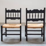 2 low bedroom chairs in hand-woven rice straw, 1950s/1960s