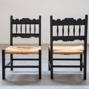 2 low bedroom chairs in hand-woven rice straw, 1950s/1960s