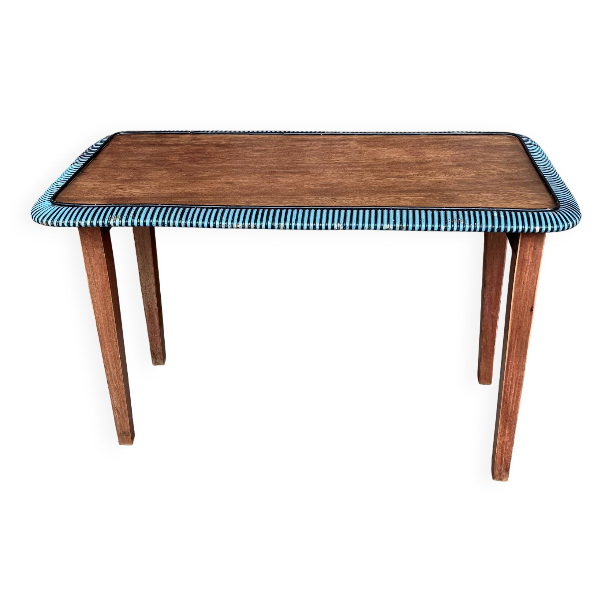 Folding wooden and rattan side table, 1960s