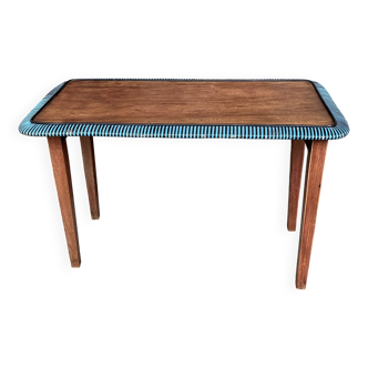Table d'appoint pliante en bois et rotin 1960