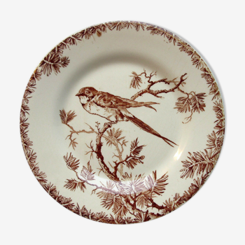 GIEN Provençal style dessert plate in brown: Swallow on a pine branch