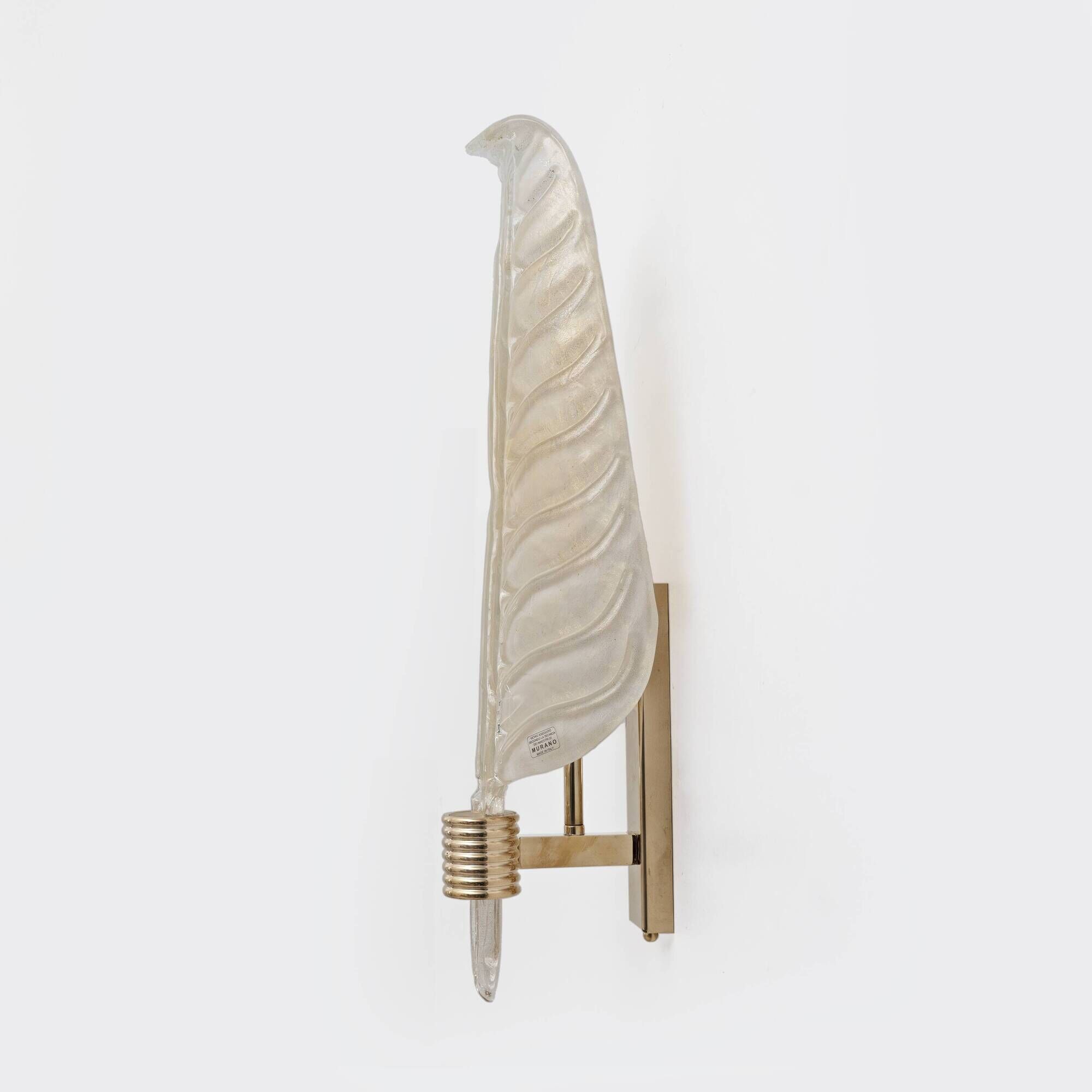 Pair of Murano Glass Leaf Wall Sconces with Gold Powder and Brass, Italy