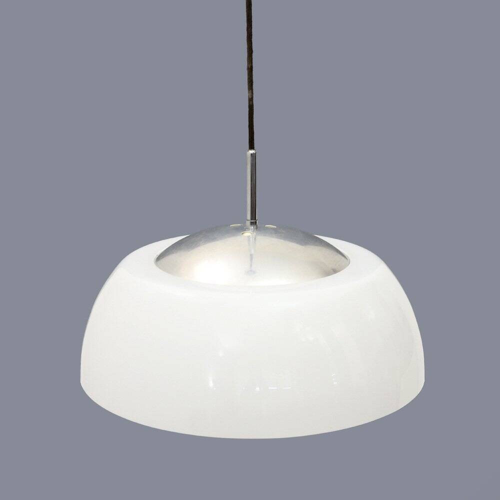 Chrome metal suspension, methacrylate and white glass, 1960s