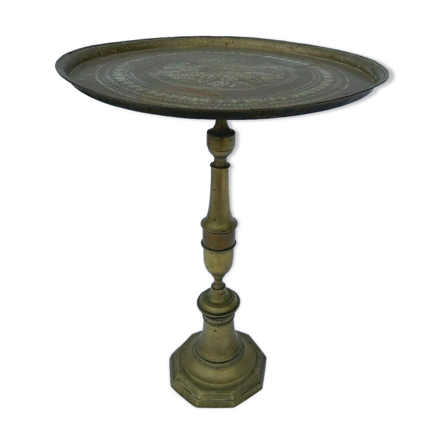 ORIENTAL GUERIDON IN BRONZE AND BRASS XIX EME GRAVEL PLATEAU BEAUTIFUL PATINA