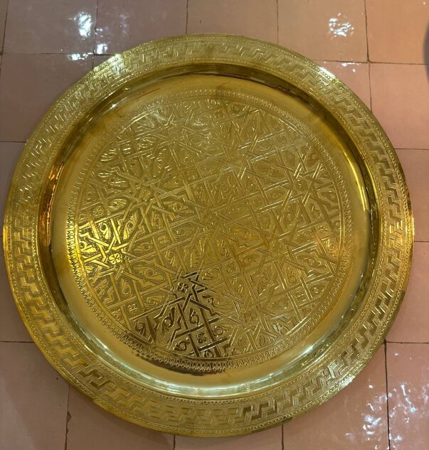 Casa Moro Plateau de service marocain Hoyam rond en métal argenté 30 cm Plateau à thé oriental Casa Moro Plateau de service marocain Hoyam rond en métal argenté 30 cm Plateau à thé oriental