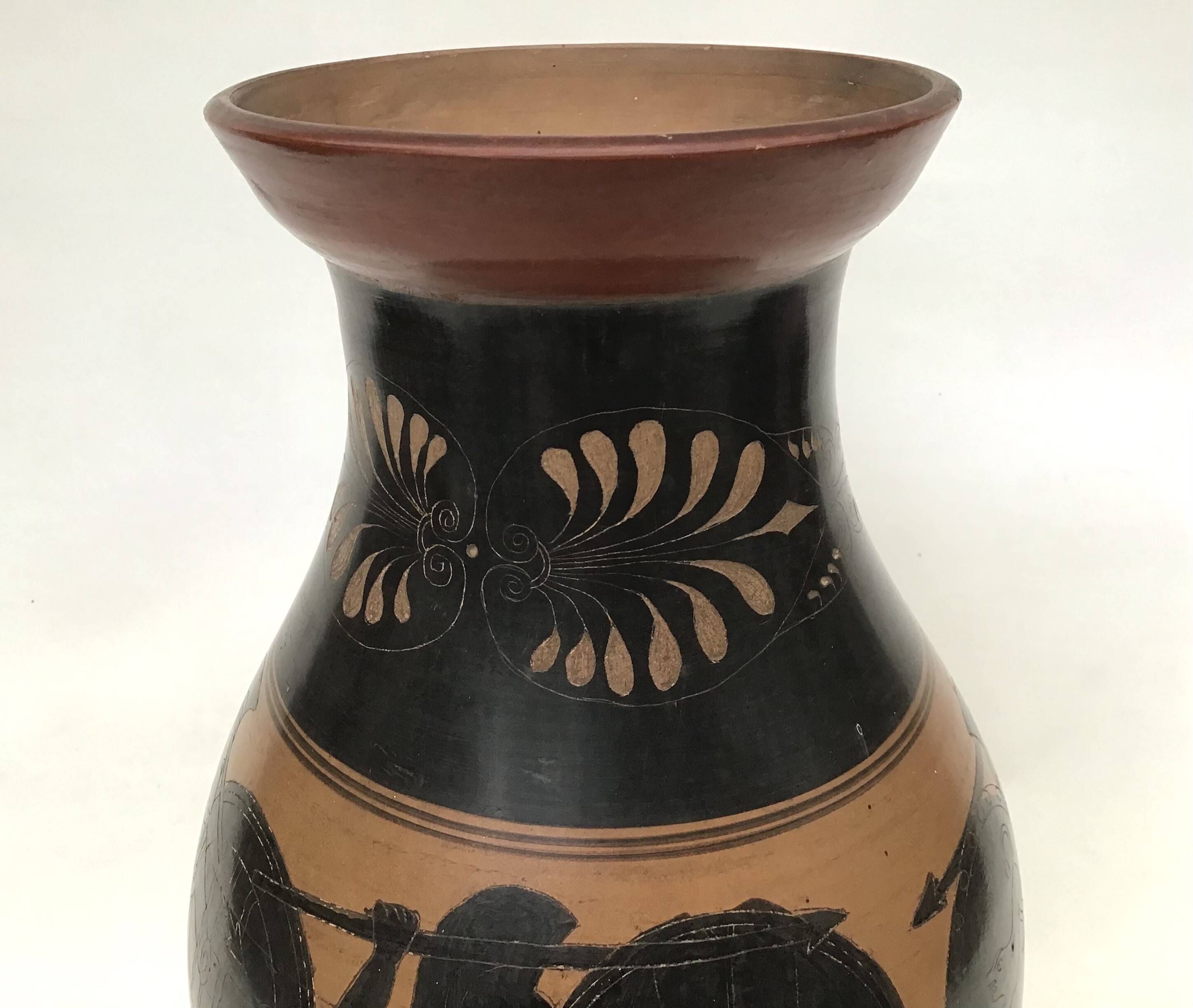 Reproduction of a Greek Attic-style black-figure vase depicting warriors