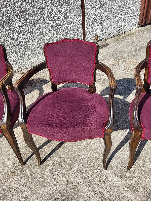 Lot de 4 fauteuils bridge 1950 en tissu mauve