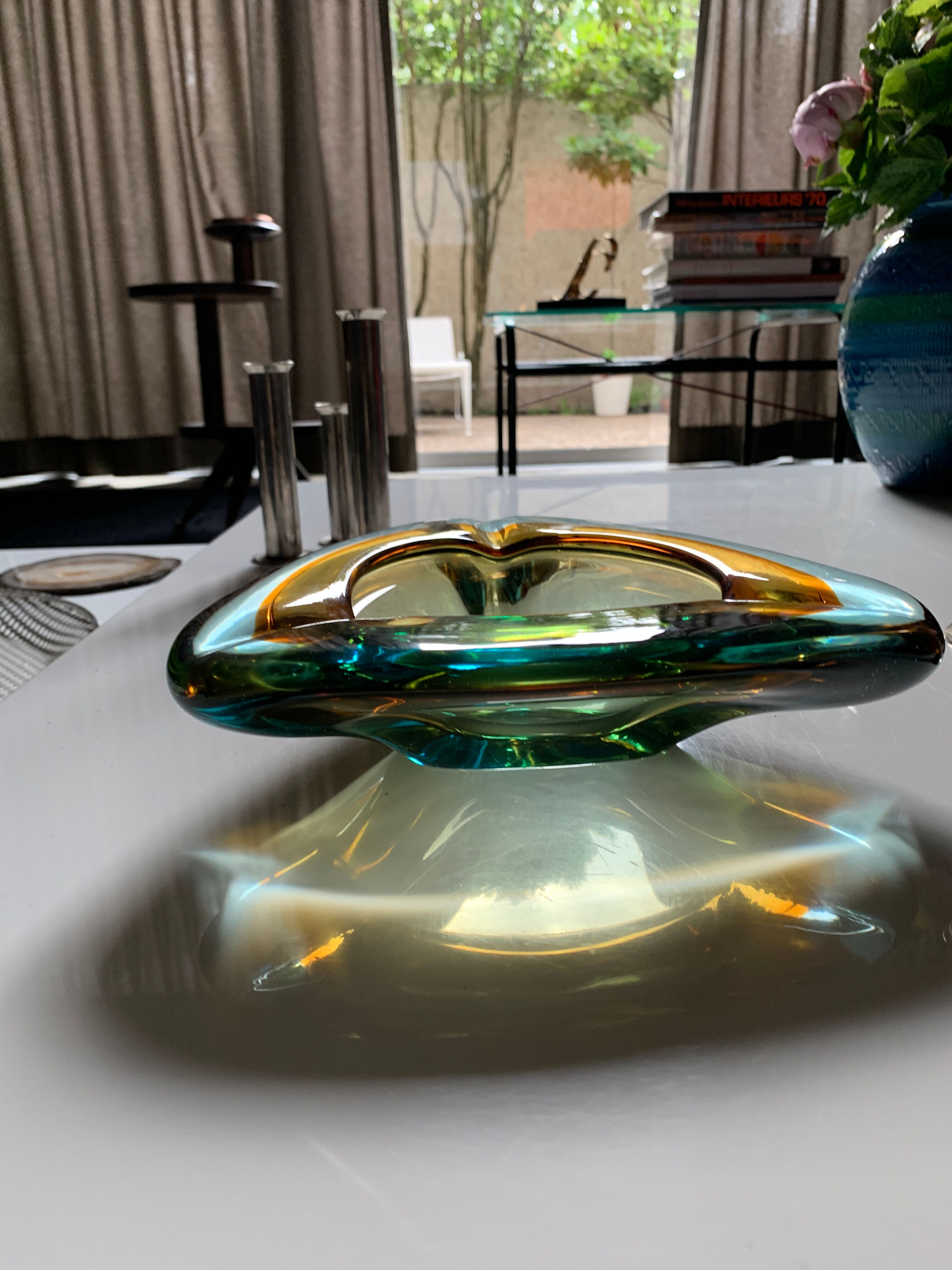 Rectangular ashtray 70s in murano glass sommerso technique
