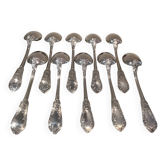 10 cuilleres a cafe metal argente orfevre PG styleart nouveau fleurs