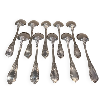 10 silver-plated metal coffee spoons, PG style, Art Nouveau flowers.