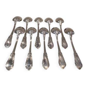 10 cuilleres a cafe metal argente orfevre PG styleart nouveau fleurs