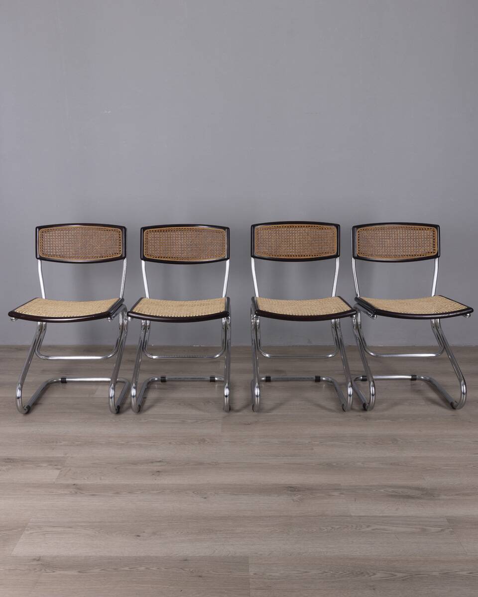 Set of 4 vintage 1960s metal and vienna straw chairs by italian design