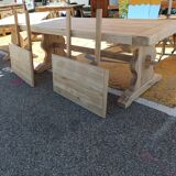 Solid oak monastery table with two extensions