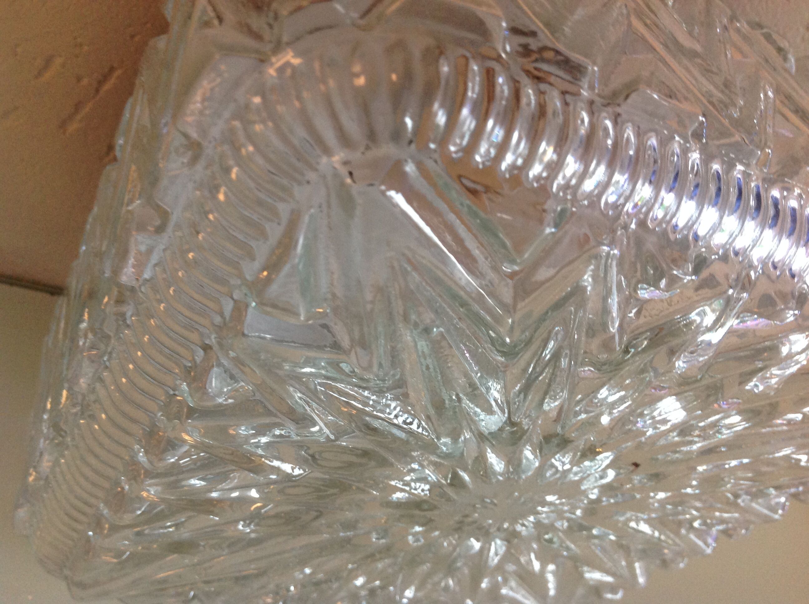 Square ceiling lamp in structured glass vintage 60s-70s