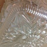 Square ceiling lamp in structured glass vintage 60s-70s